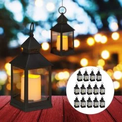 16x LED Laterne In Schwarz - (H)23 Cm -Relaxdays relaxdays 16x led laterne in schwarz h 23 cm 7