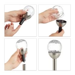 2 X Solarlampe "Kugel" In Silber/ Transparent -Relaxdays relaxdays 2 x solarlampe kugel in silber transparent 6