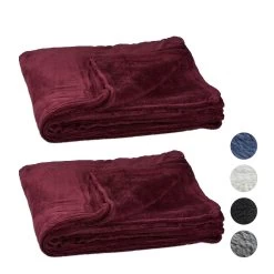 2x Kuscheldecke In Bordeaux - (B)200 X (T)220 Cm