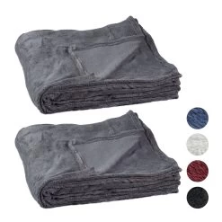 2x Kuscheldecke In Grau - (B)200 X (T)220 Cm