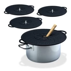 4x Überkochschutz In Schwarz - Ø 30 Cm -Relaxdays relaxdays 4x uberkochschutz in schwarz o 30 cm 3
