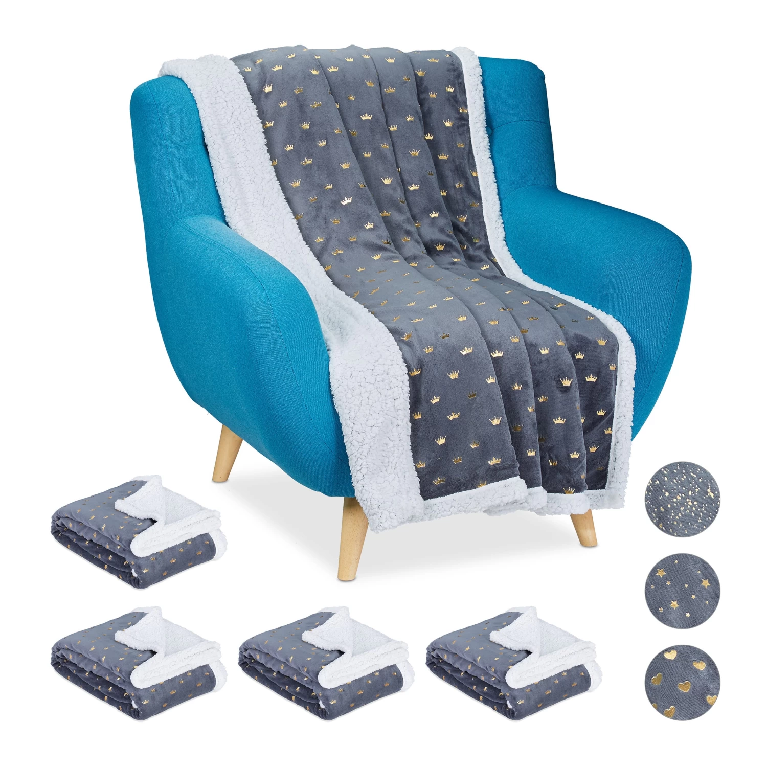 5x Kuscheldecke In Grau/ Weiß - (B)150 X (T)200 Cm 1 5x Kuscheldecke In Grau/ Weiß - (B)150 X (T)200 Cm