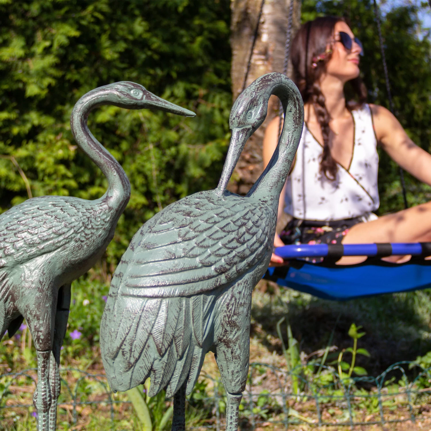 Dekofigur Kranich In Grün - (H)75 Cm 2 Dekofigur Kranich In Grün - (H)75 Cm – Bild 2