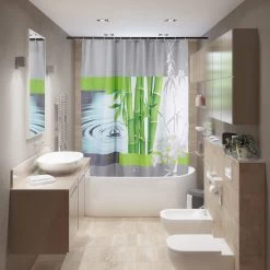 Duschvorhang Bambus In Bunt - (L)200 X (B)180 Cm -Relaxdays relaxdays duschvorhang bambus in bunt l 200 x b 180 cm 2