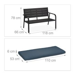 Gartenbank In Schwarz - (B)118 X (H)78 X (T)66 Cm -Relaxdays relaxdays gartenbank in schwarz b 118 x h 78 x t 66 cm 3