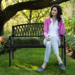 Gartenbank In Schwarz - (B)127 X (H)87 X (T)60 Cm -Relaxdays relaxdays gartenbank in schwarz b 127 x h 87 x t 60 cm 2