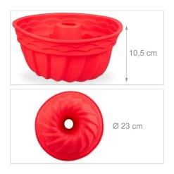Gugelhupfform Silikon In Rot - Ø 23 Cm -Relaxdays relaxdays gugelhupfform silikon in rot o 23 cm 3
