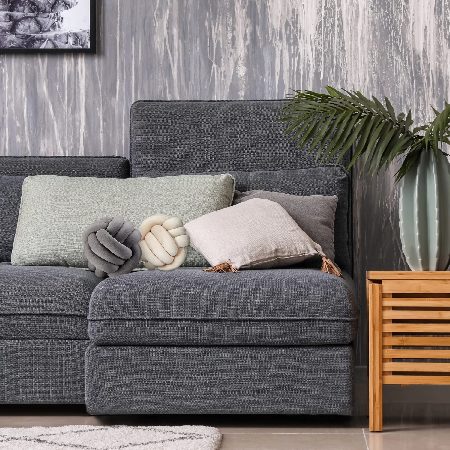 Knotenkissen In Dunkelgrau - Ø 25 Cm 2 Knotenkissen In Dunkelgrau - Ø 25 Cm – Bild 2