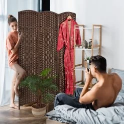 Paravent In Braun - (B)120 X (H)170 Cm -Relaxdays relaxdays paravent in braun b 120 x h 170 cm 2