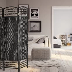 Paravent In Schwarz/ Natur - (B)180 X (H)180 Cm -Relaxdays relaxdays paravent in schwarz natur b 180 x h 180 cm 4