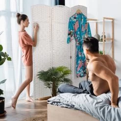 Paravent In Weiß - (B)120 X (H)170 Cm -Relaxdays relaxdays paravent in weiss b 120 x h 170 cm 2