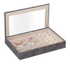 Schmuckkästchen In Grau - (B)30 X (H)5 X (T)21 Cm -Relaxdays relaxdays schmuckkastchen in grau b 30 x h 5 x t 21 cm 7