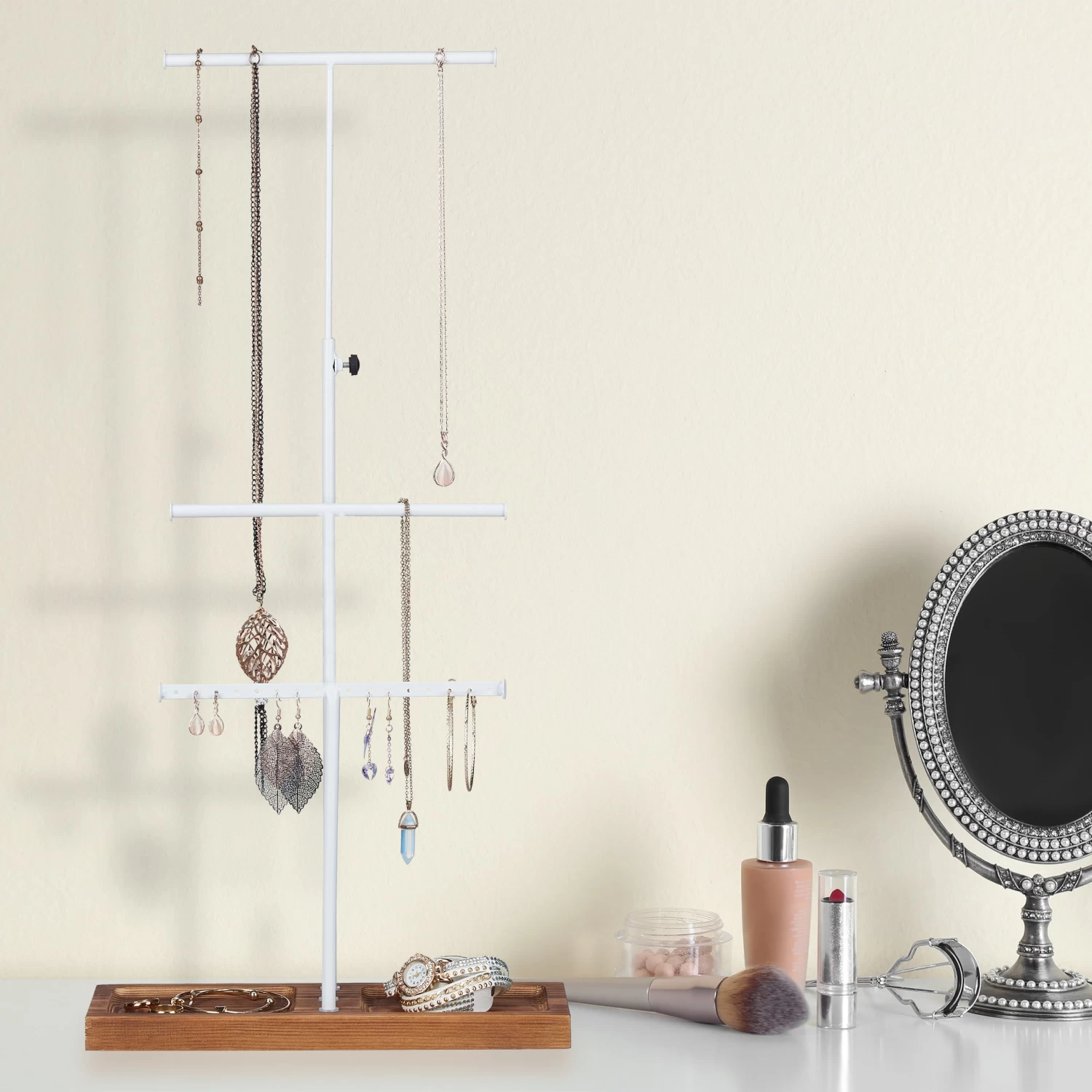 Schmuckständer "Höhenverstellbar" In Weiß - (B)28 X (H)42-61,5 X (T)10,5 Cm 2 Schmuckständer "Höhenverstellbar" In Weiß - (B)28 X (H)42-61,5 X (T)10,5 Cm – Bild 2