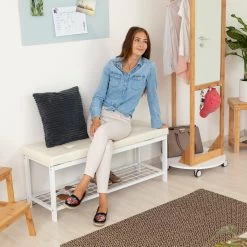 Schuhbank In Weiß - (B)115 X (H)49 X (T)40 Cm -Relaxdays relaxdays schuhbank in weiss b 115 x h 49 x t 40 cm 2