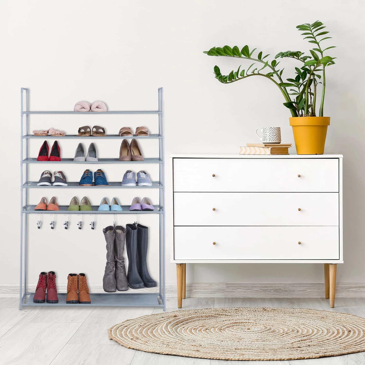 Schuhregal In Grau - (B)99 X (H)153 X (T)30 Cm 2 Schuhregal In Grau - (B)99 X (H)153 X (T)30 Cm – Bild 2